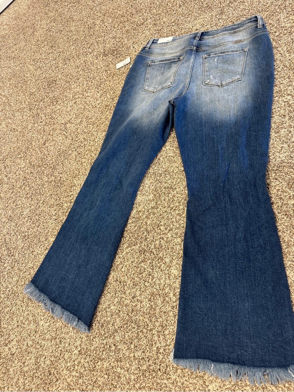 KanCan Two-Tone Blue Distressed Flare Jeans with Frayed Split Hem - Picture 6 of 7